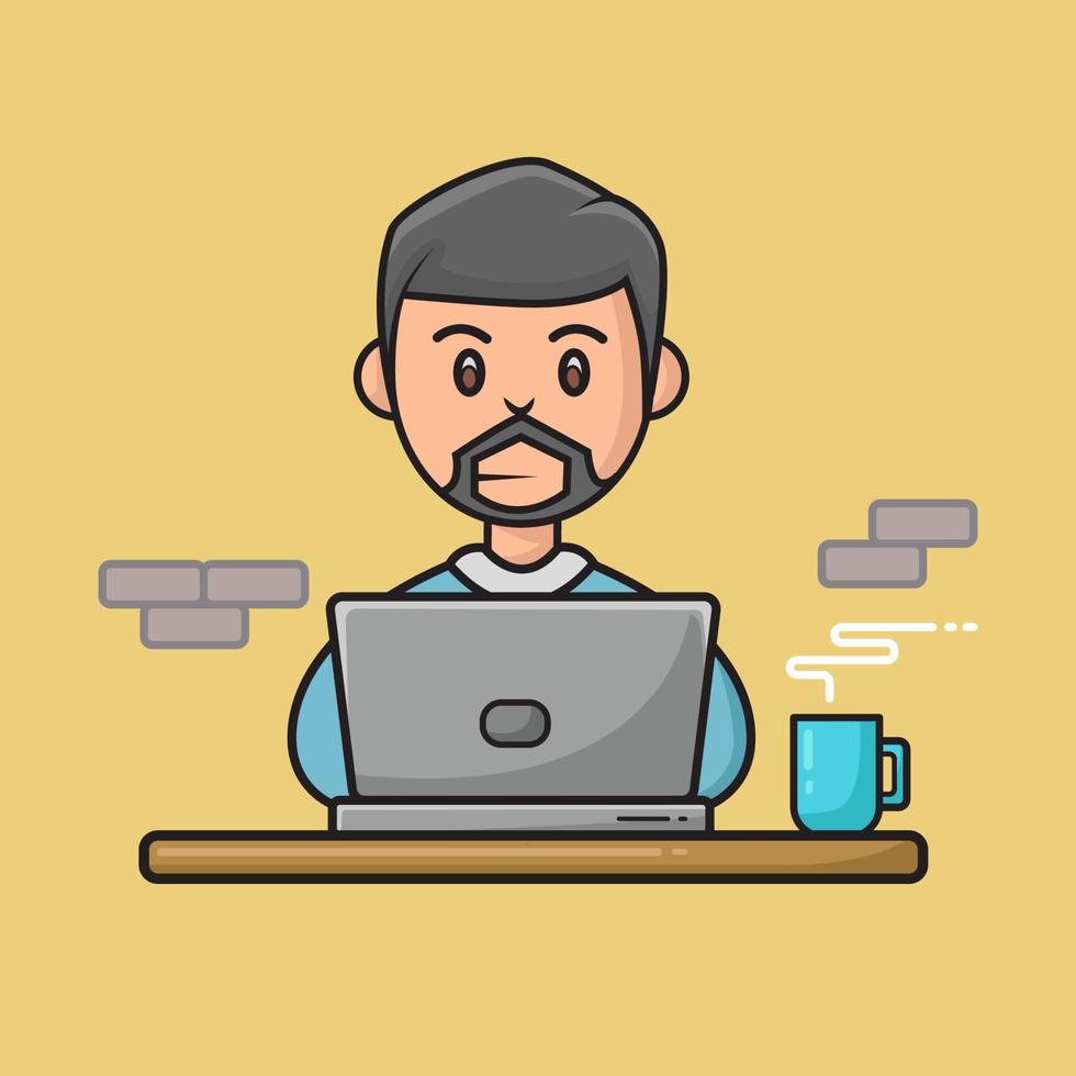 character illustration, man with laptop, vector design