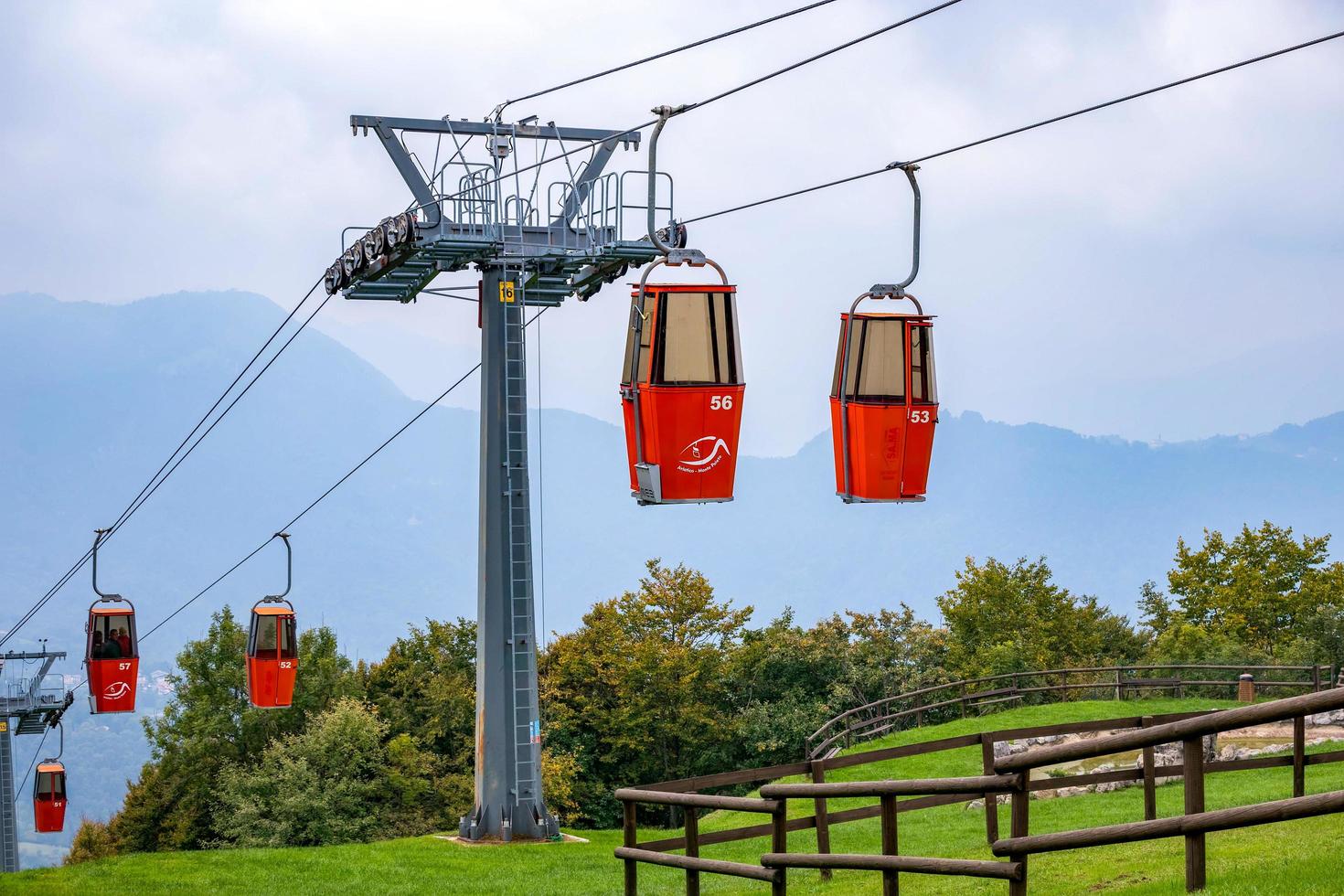 MONTE POIETO, LOMBARDY, ITALY, 2019.  Cable car up to Monte Poieto photo