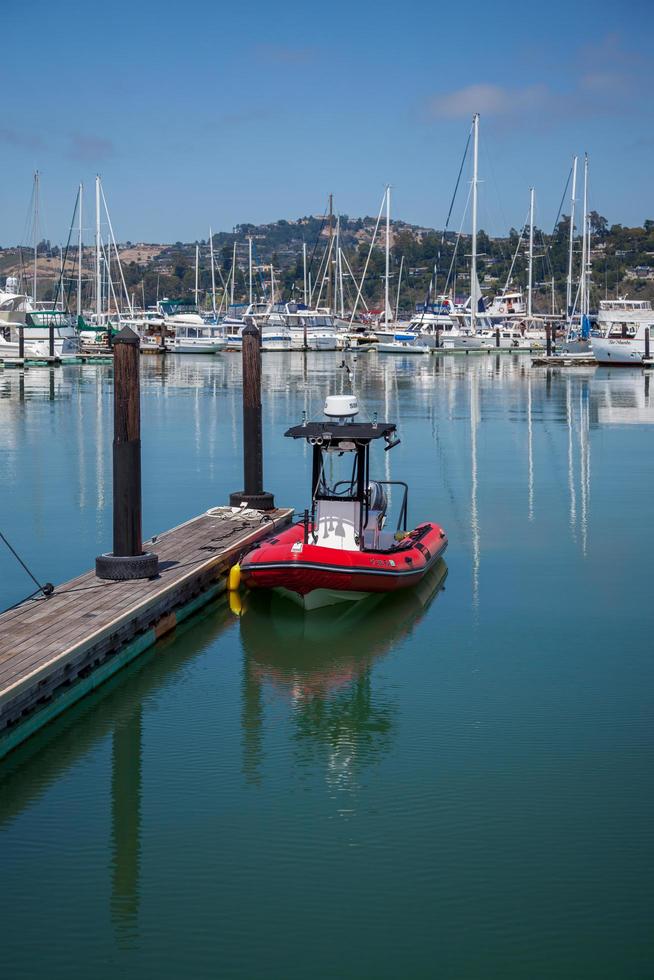 SAUSALITO, CALIFORNIA, USA, 2011. Red boat in the marina photo