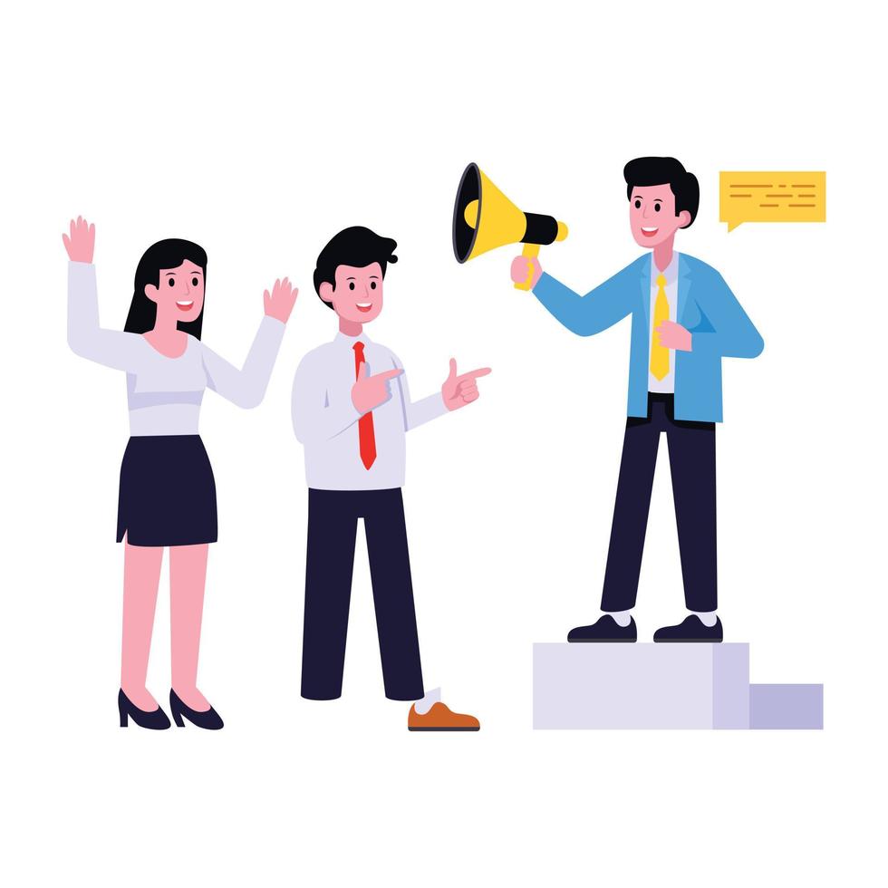 Person holding megaphone, flat illustration of business marketing vector