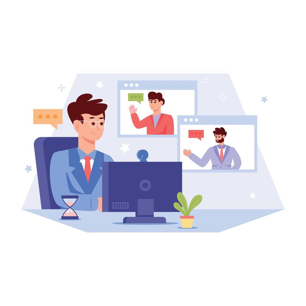 An editable illustration of business meeting in flat style vector