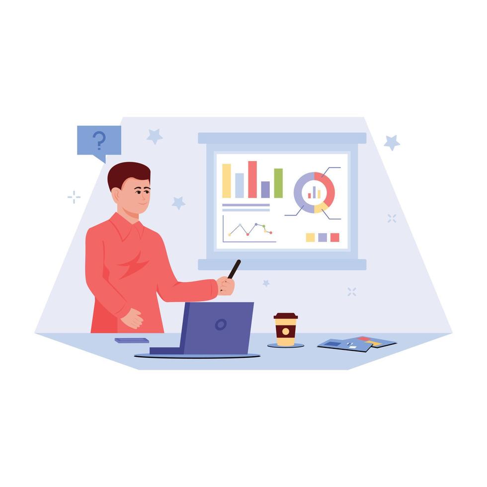 Person monitoring data, flat illustration of productivity vector