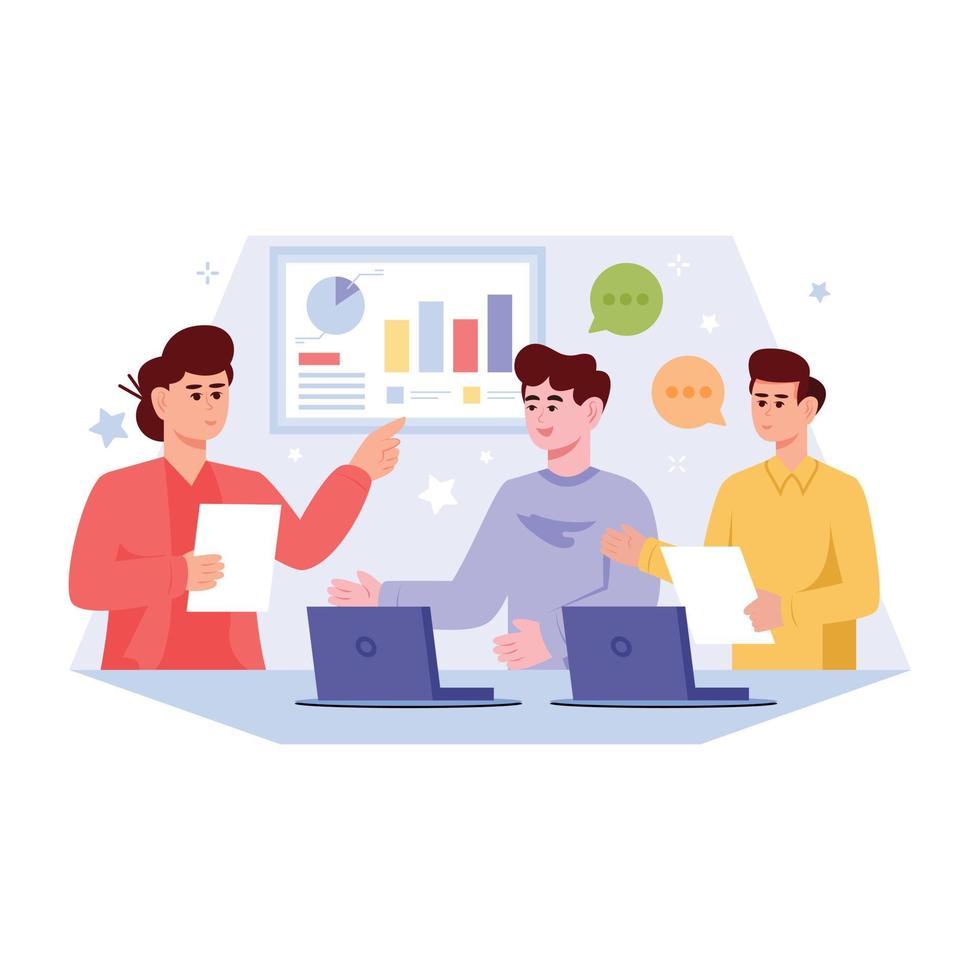 Check this flat illustration of project discussion vector