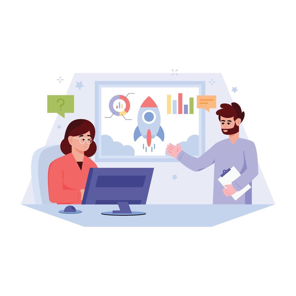 Person monitoring data, flat illustration of productivity vector