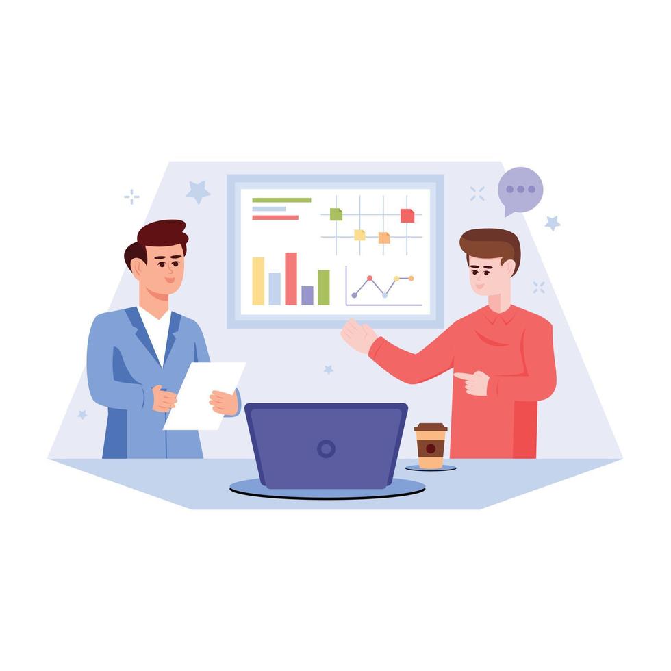 Check this flat illustration of project discussion vector