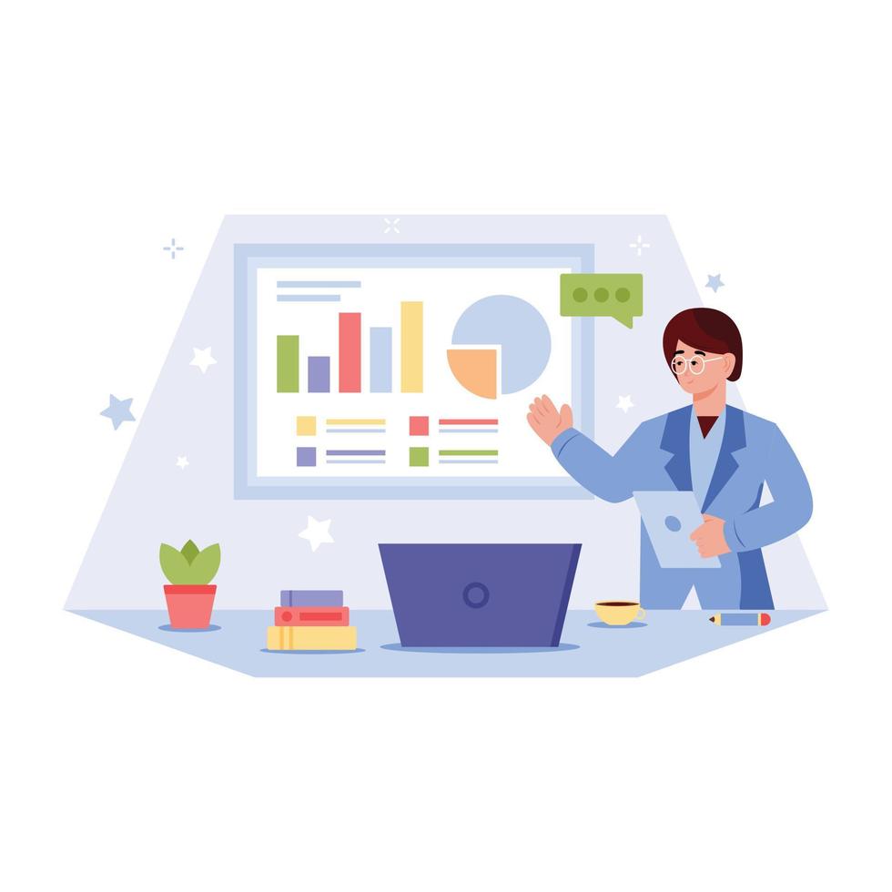 Person monitoring data, flat illustration of productivity vector