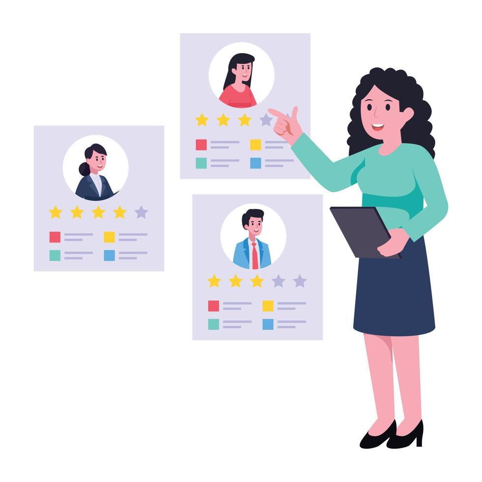 Persons monitoring chart with magnifier, flat illustration of business analysis vector