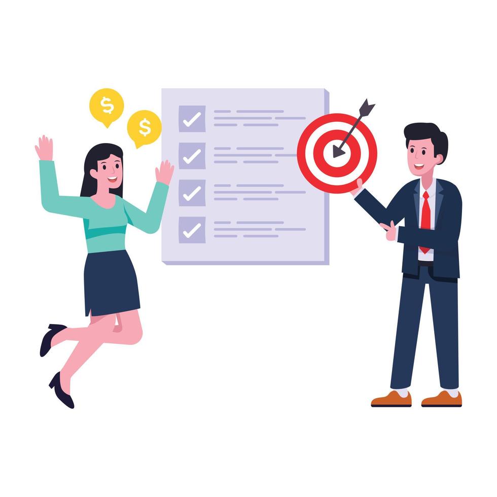 Persons monitoring chart with magnifier, flat illustration of business analysis vector