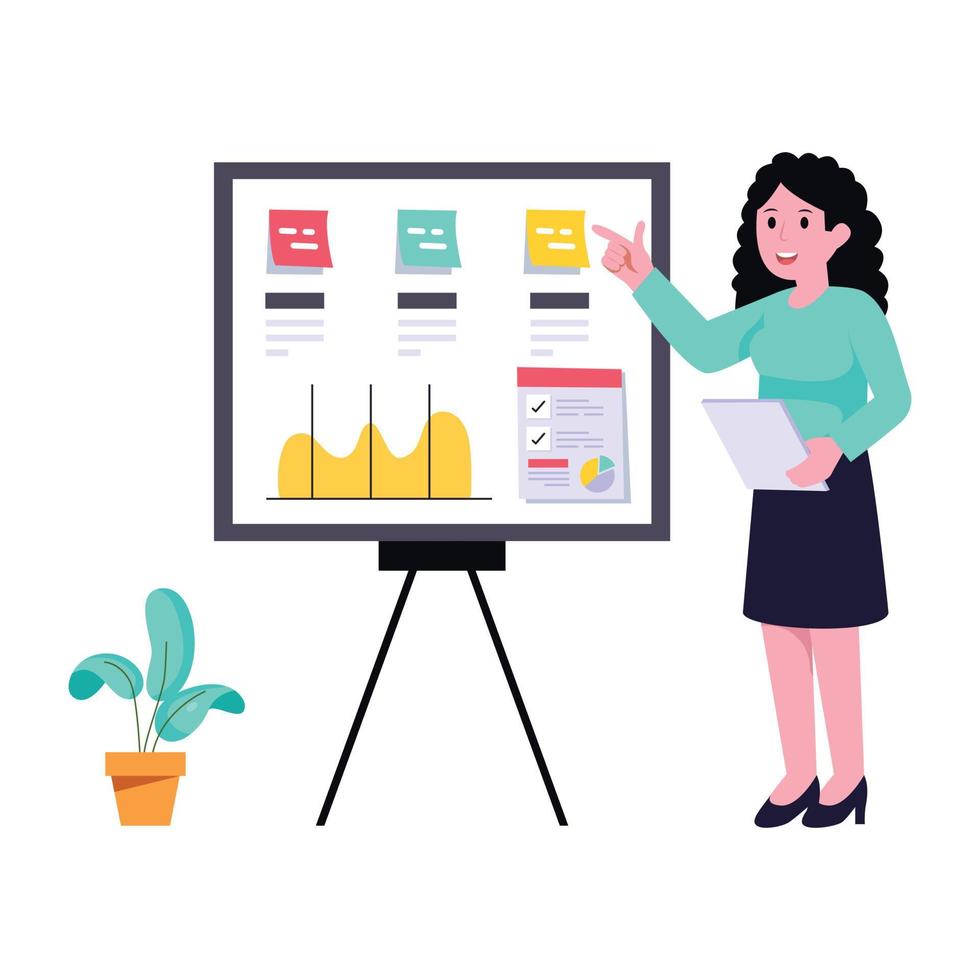 Persons monitoring chart with magnifier, flat illustration of business analysis vector