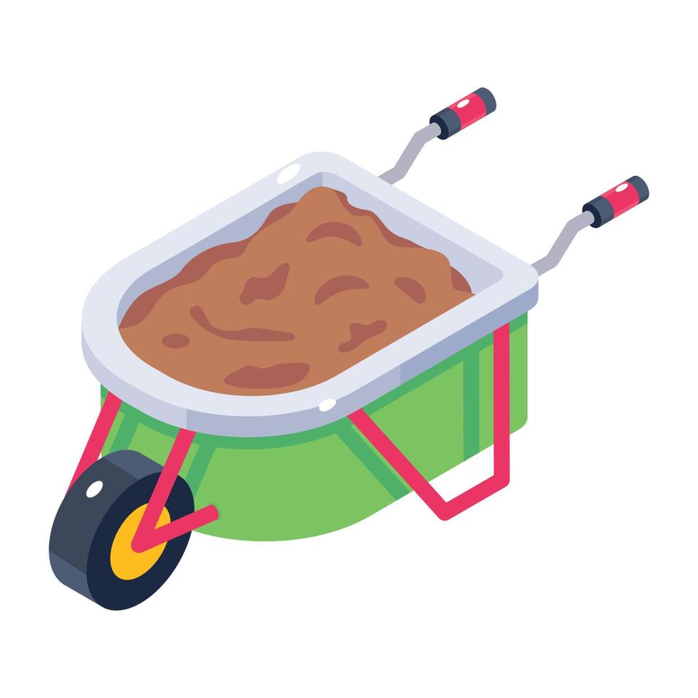 Trendy isometric icon of wheelbarrow, farming equipment vector