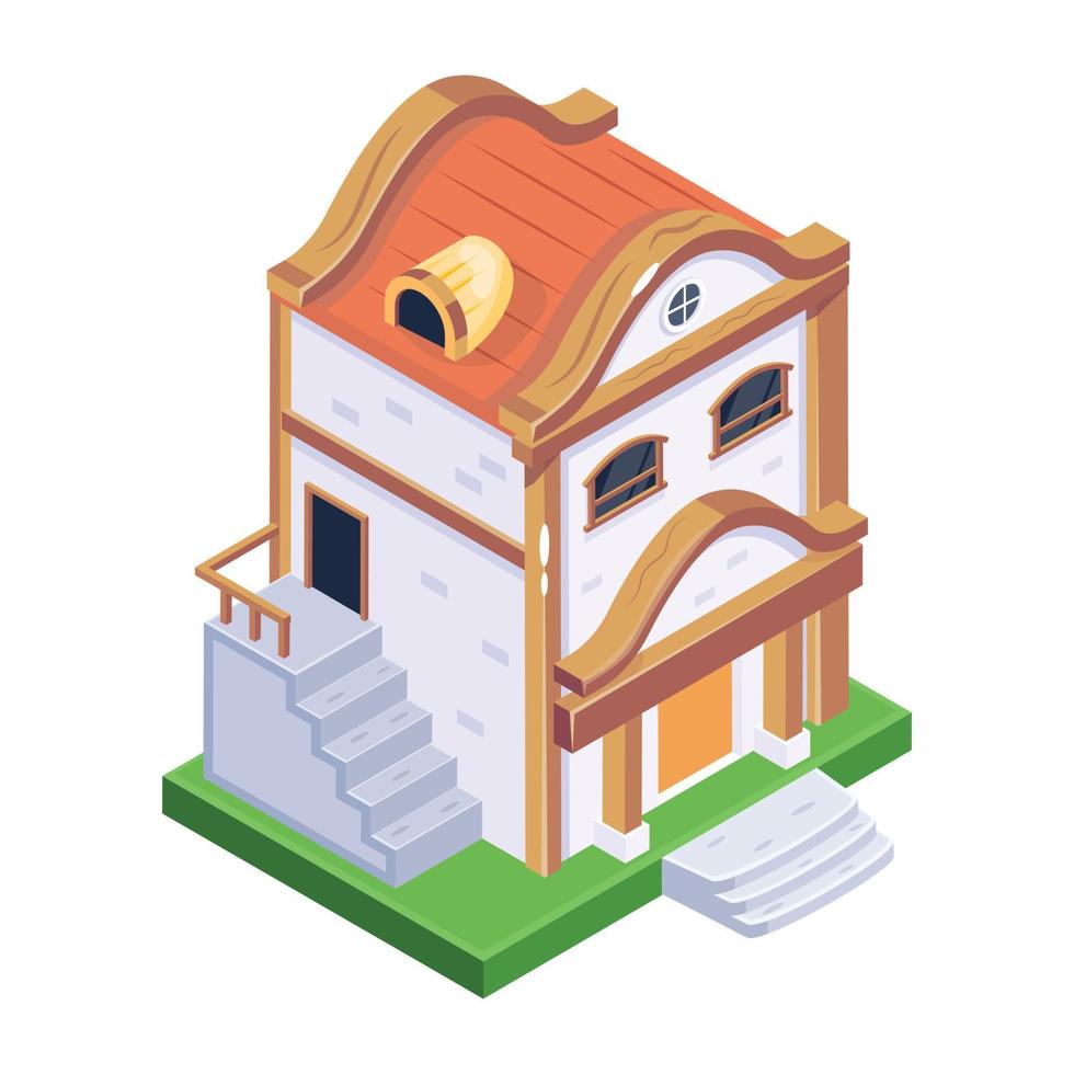 A trendy isometric icon of cottage vector