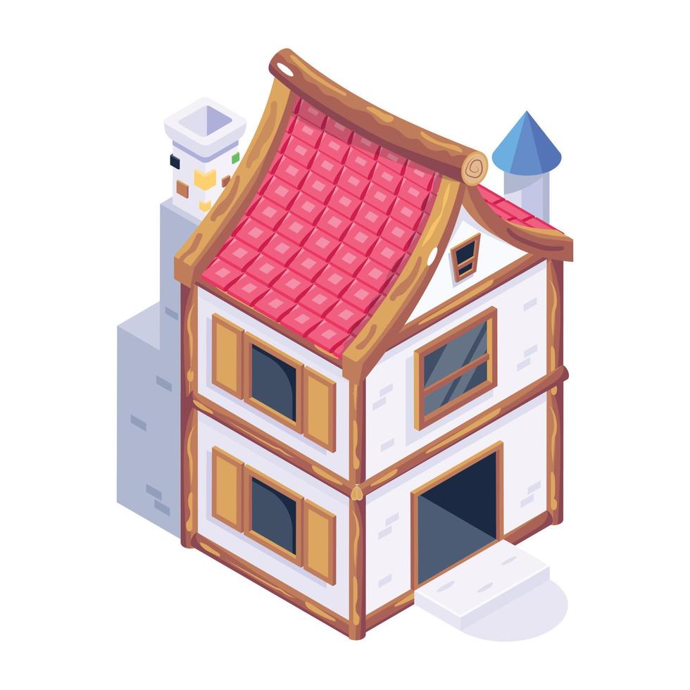 A trendy isometric icon of cottage vector