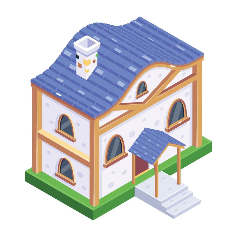 A trendy isometric icon of cottage vector