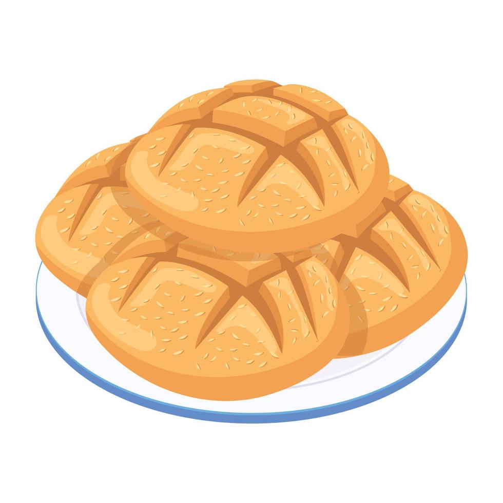 Get your hands on this isometric icon of bread buns vector