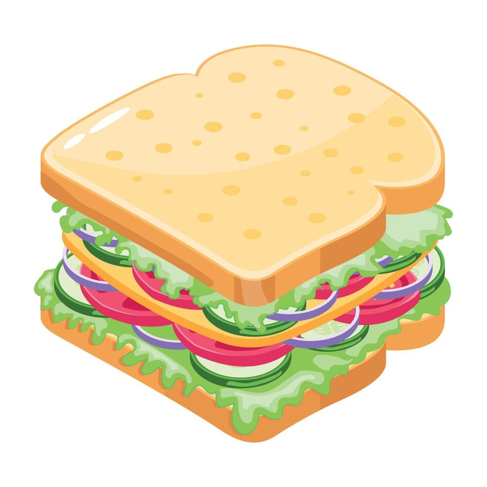 icono isométrico fácil de usar de sándwich vector