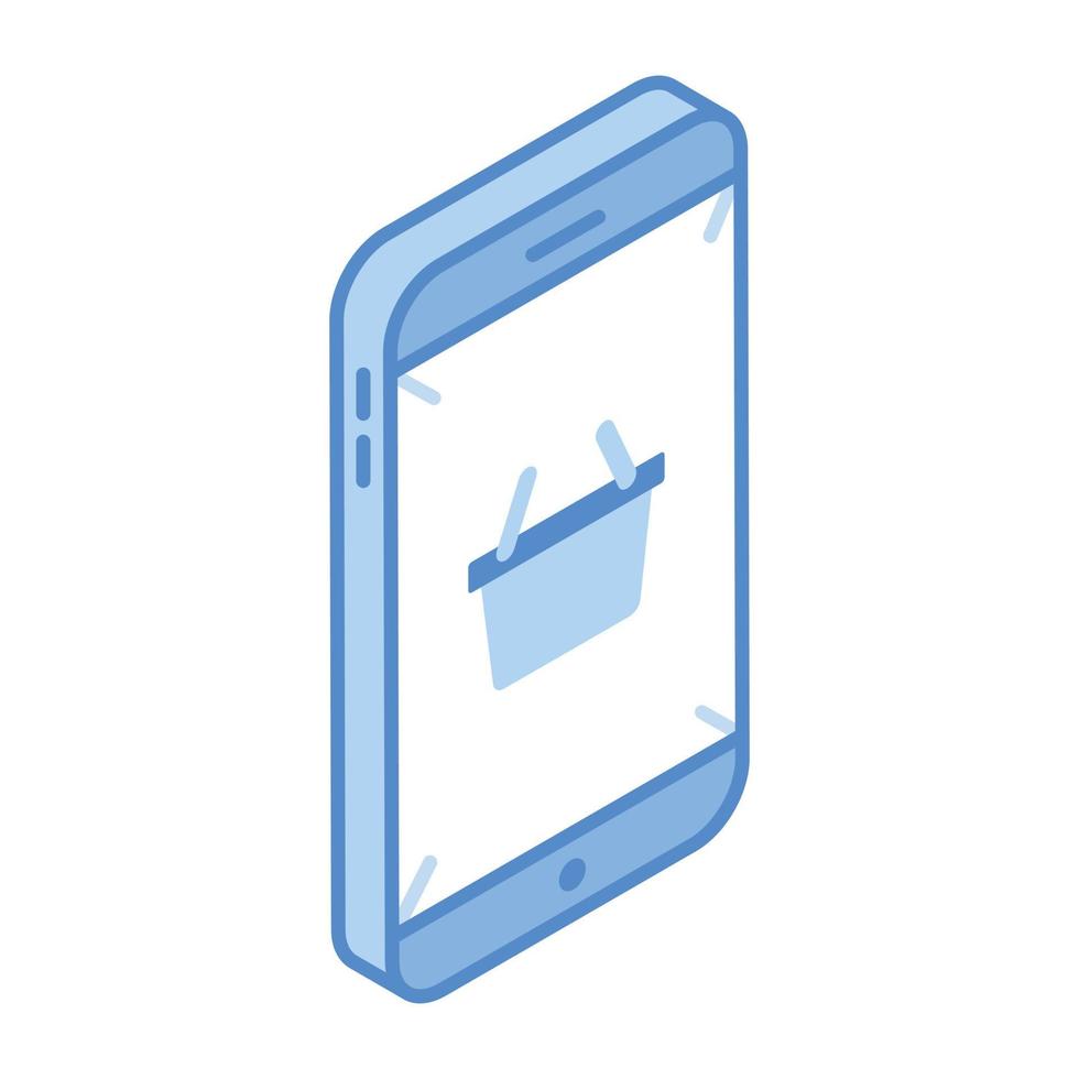 M commerce, an isometric icon of mobile shopping vector