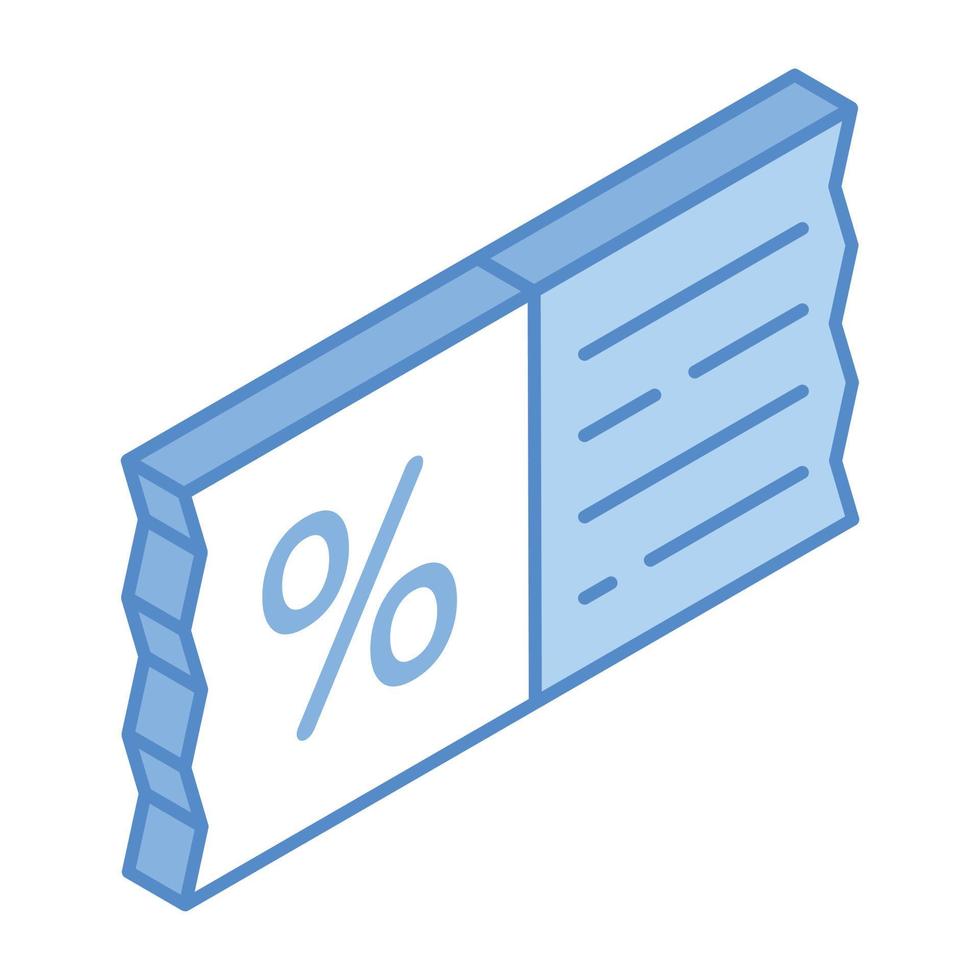 Shopping coupon, an isometric icon of discount voucher vector