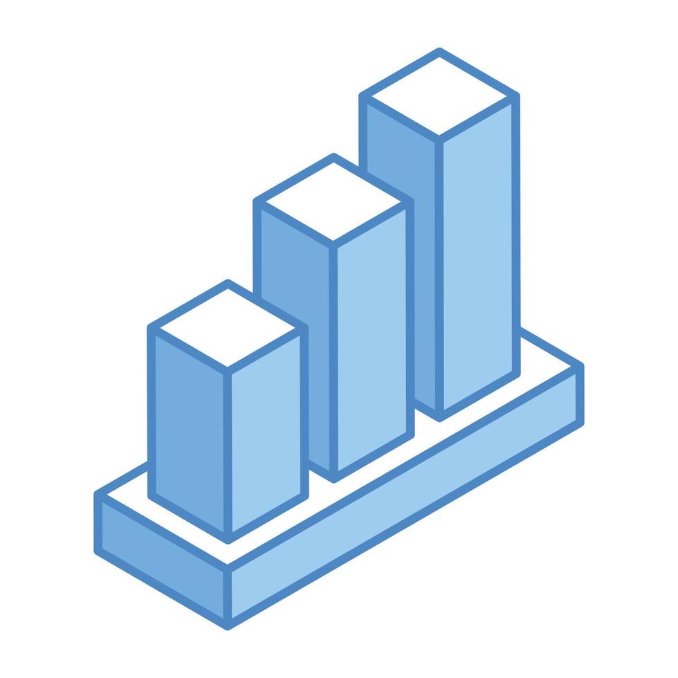 An isometric style icon of a bar chart vector