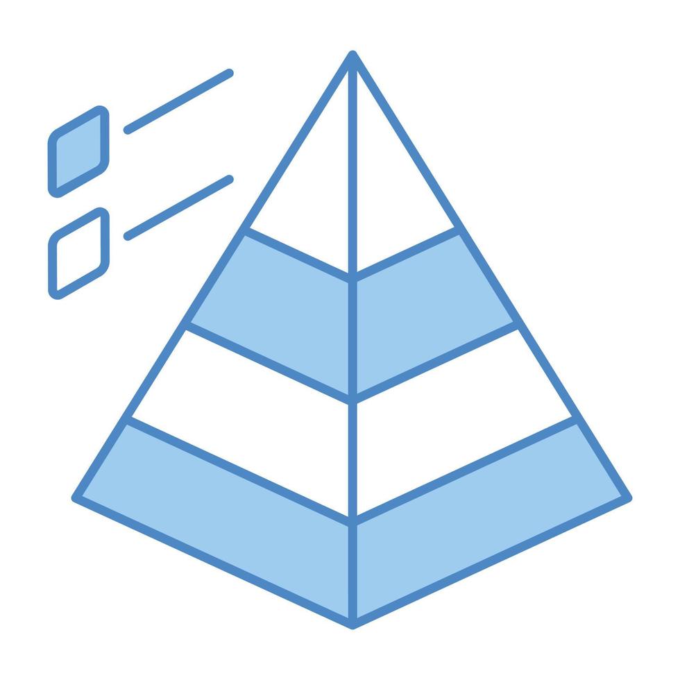 Triangle shaped diagram, isometric icon of pyramid chart vector