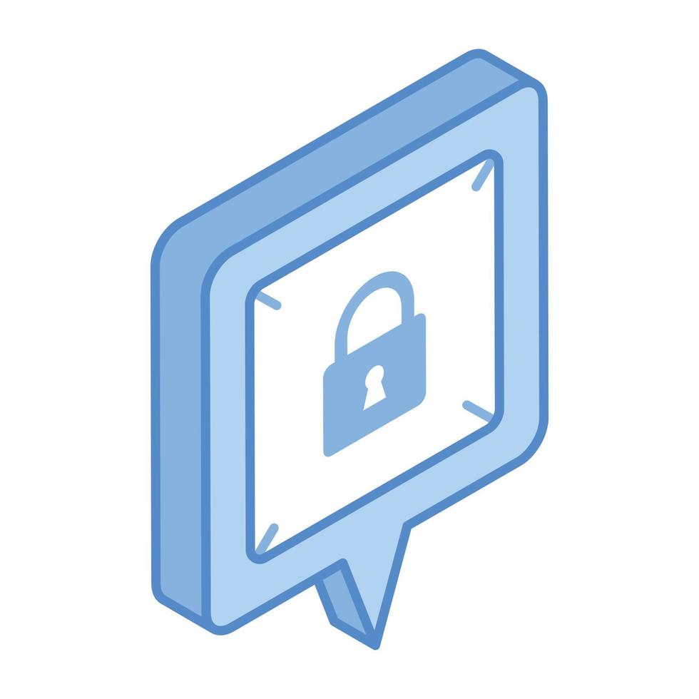 Speech bubble and lock, an isometric icon of secure chat vector