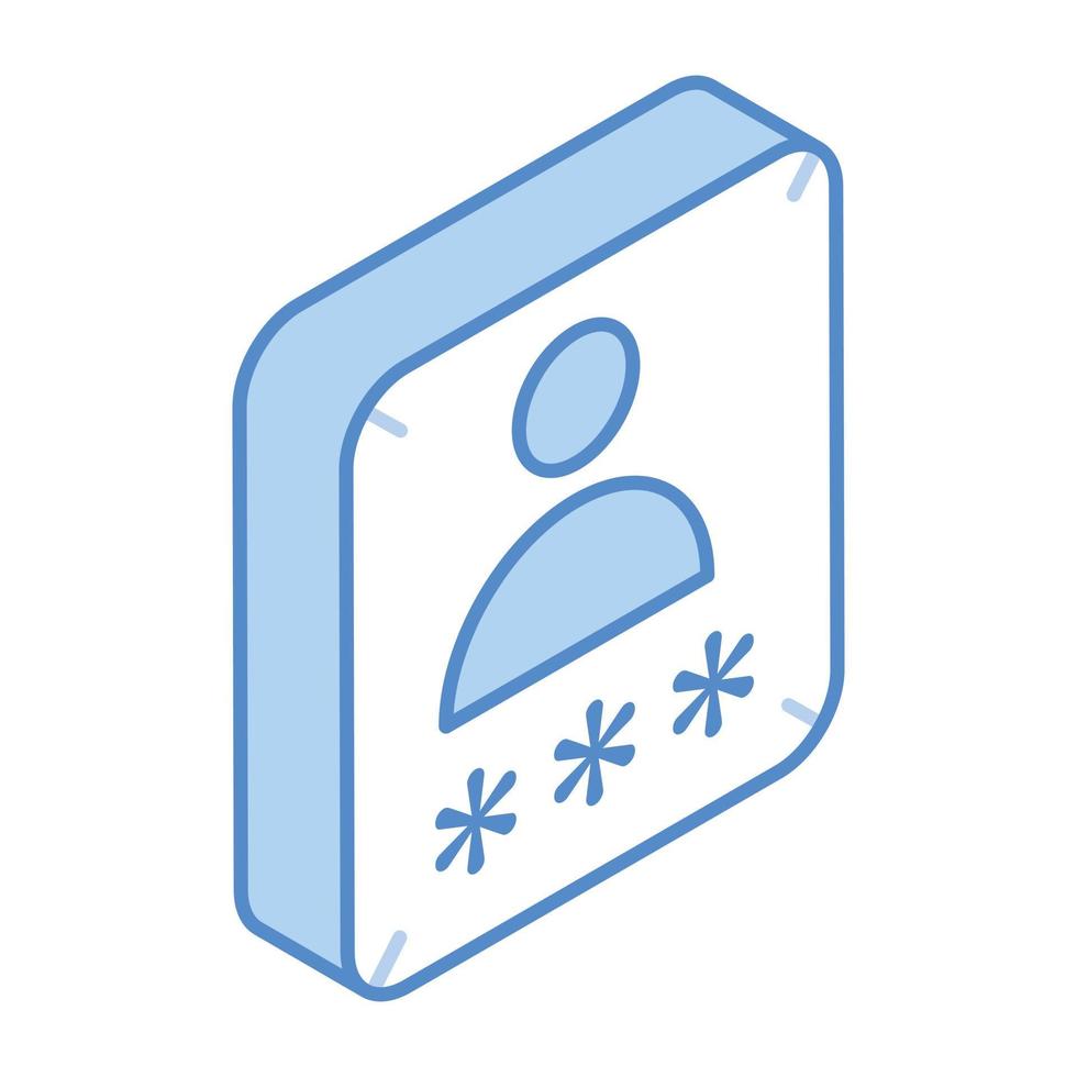 Account security code, an isometric icon of profile password vector