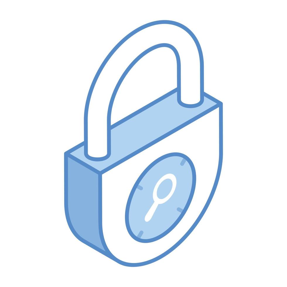 Magnifier and lock, concept of secure search isometric icon vector