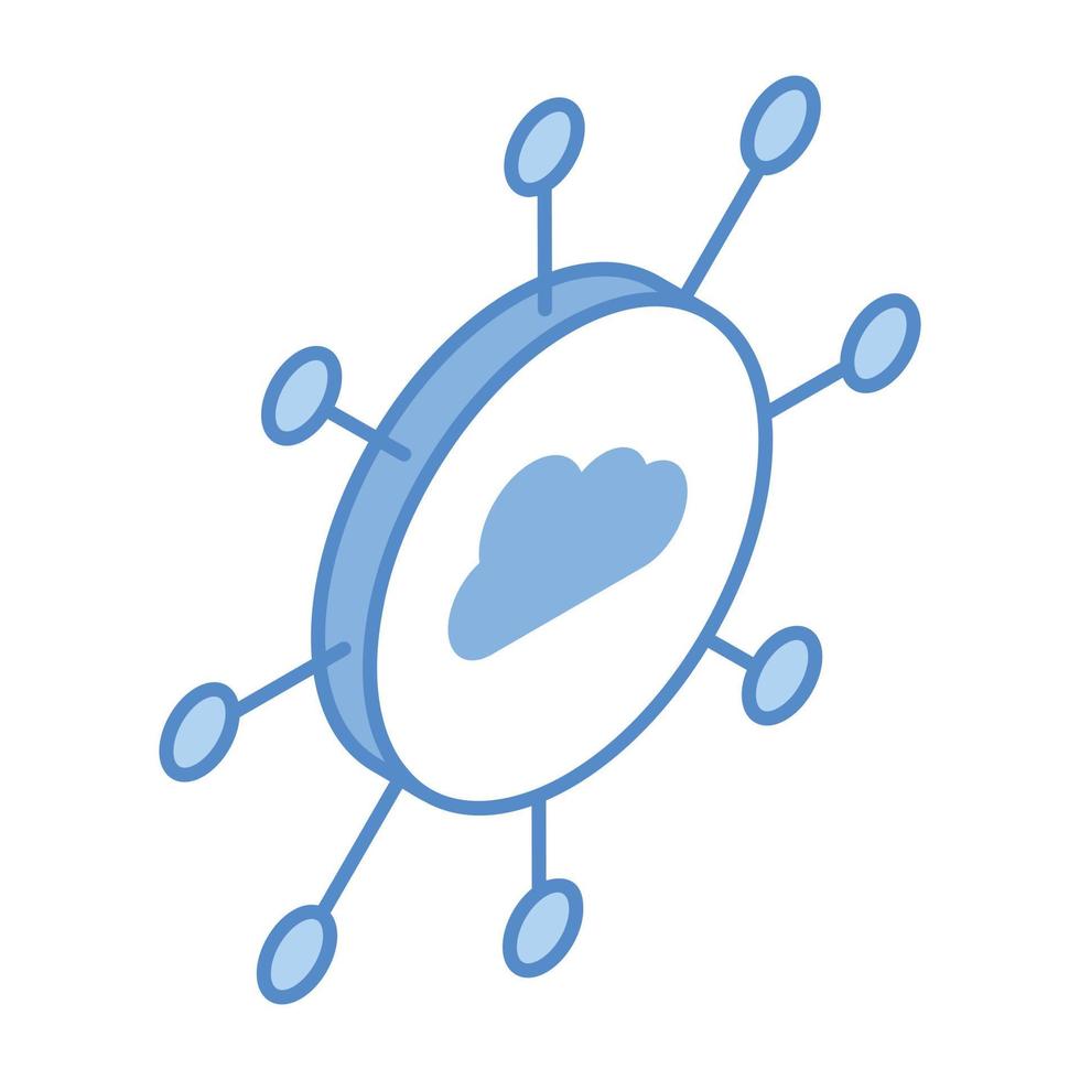 Cloud with nodes, an isometric icon of cloud network vector