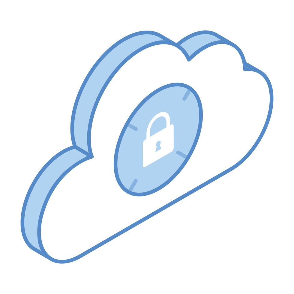 seguridad de datos, un ícono isométrico de protección en la nube vector