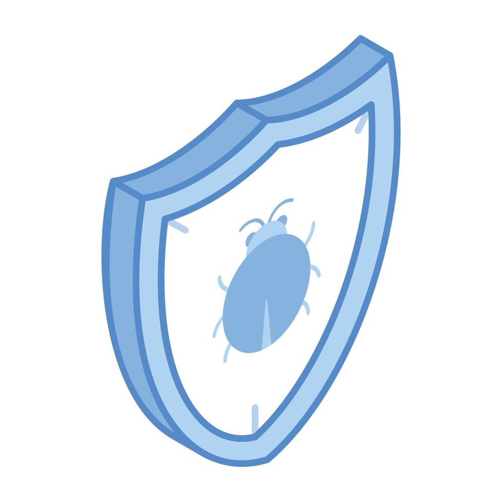 Bug inside safety shield showing the concept of antivirus isometric icon vector