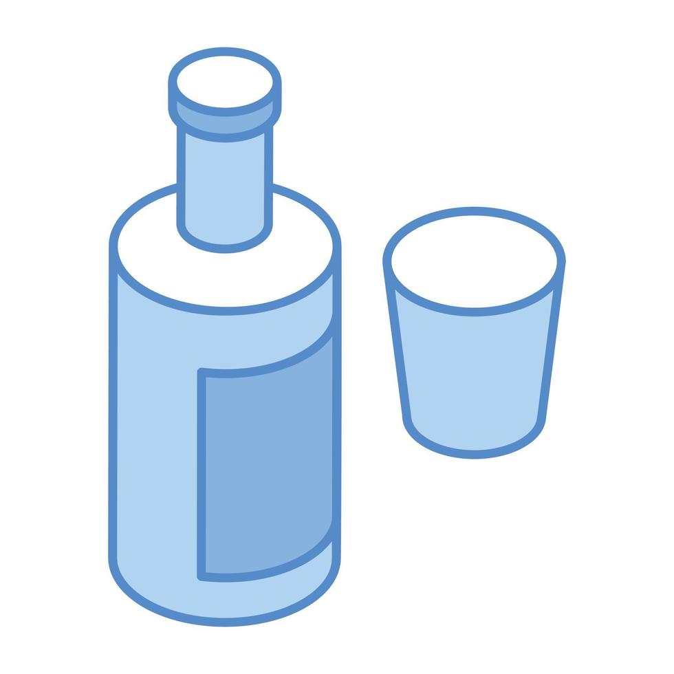 Drink bottle and glass, an isometric icon of wine vector