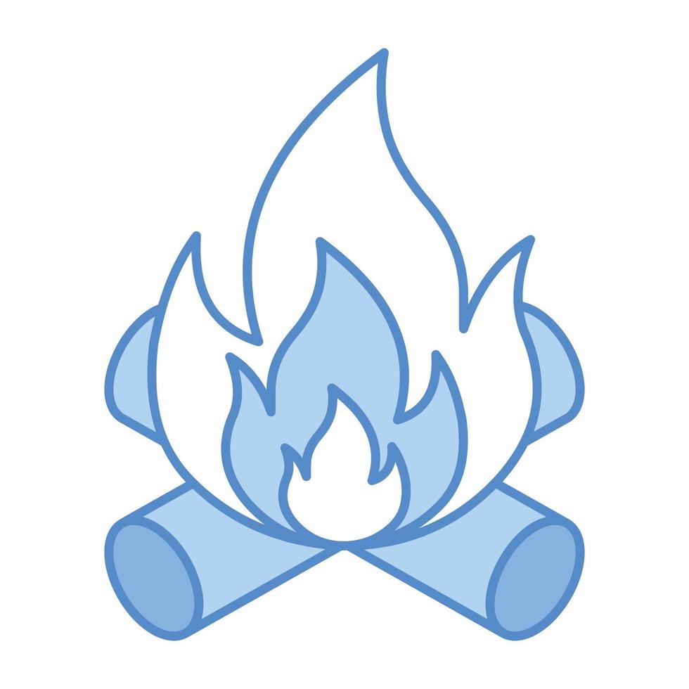 Burning wood logs, an isometric icon of bonfire vector