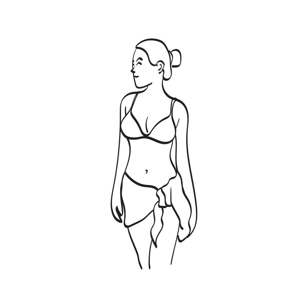 línea arte mujer en bikini ilustración vector dibujado a mano aislado sobre fondo blanco