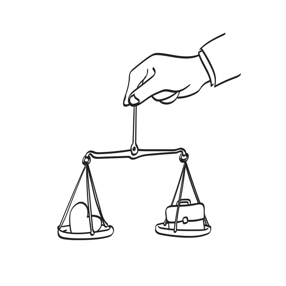line art work life balance in businessman hand illustration vector hand drawn isolated on white background