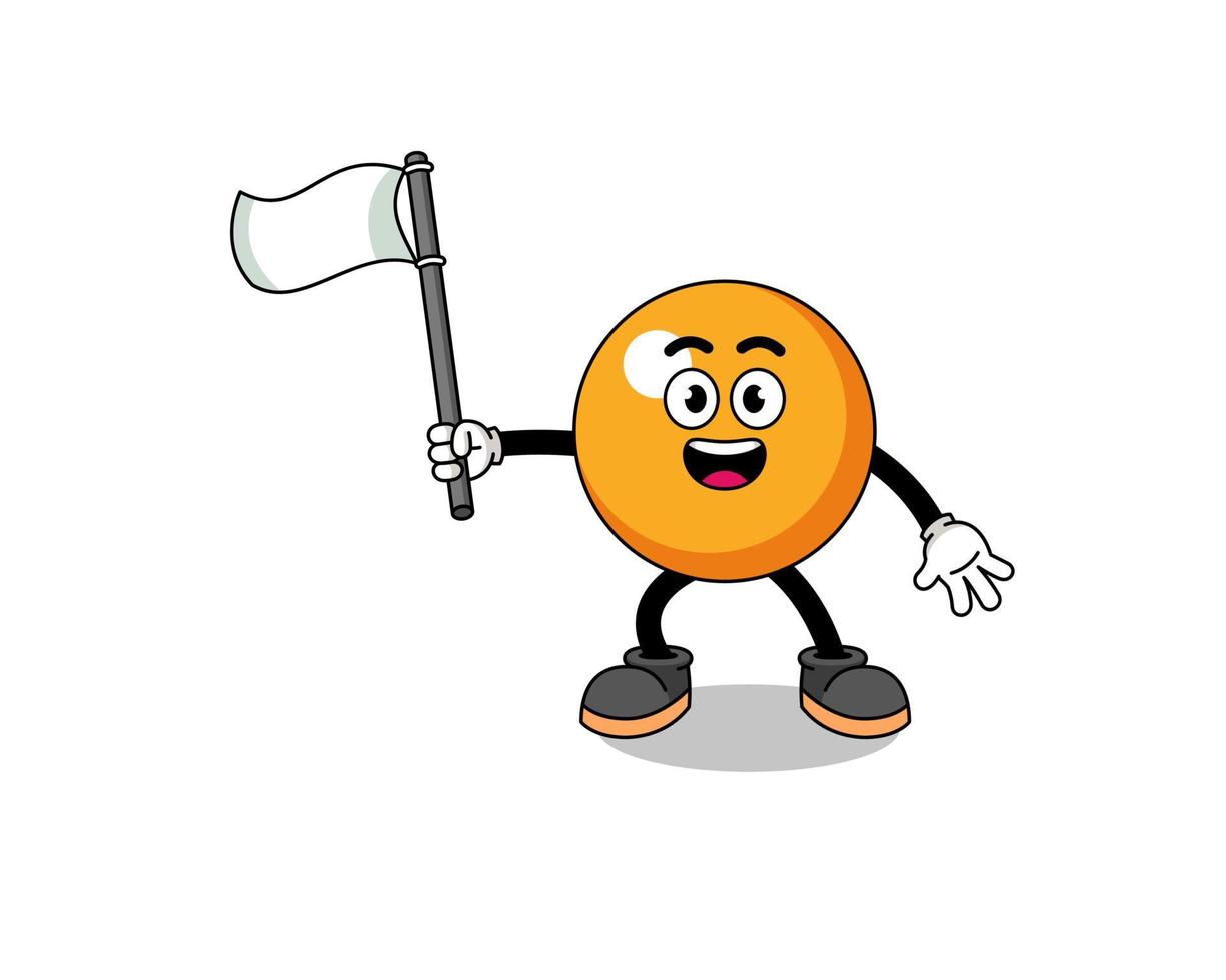 Cartoon Illustration of ping pong ball holding a white flag vector