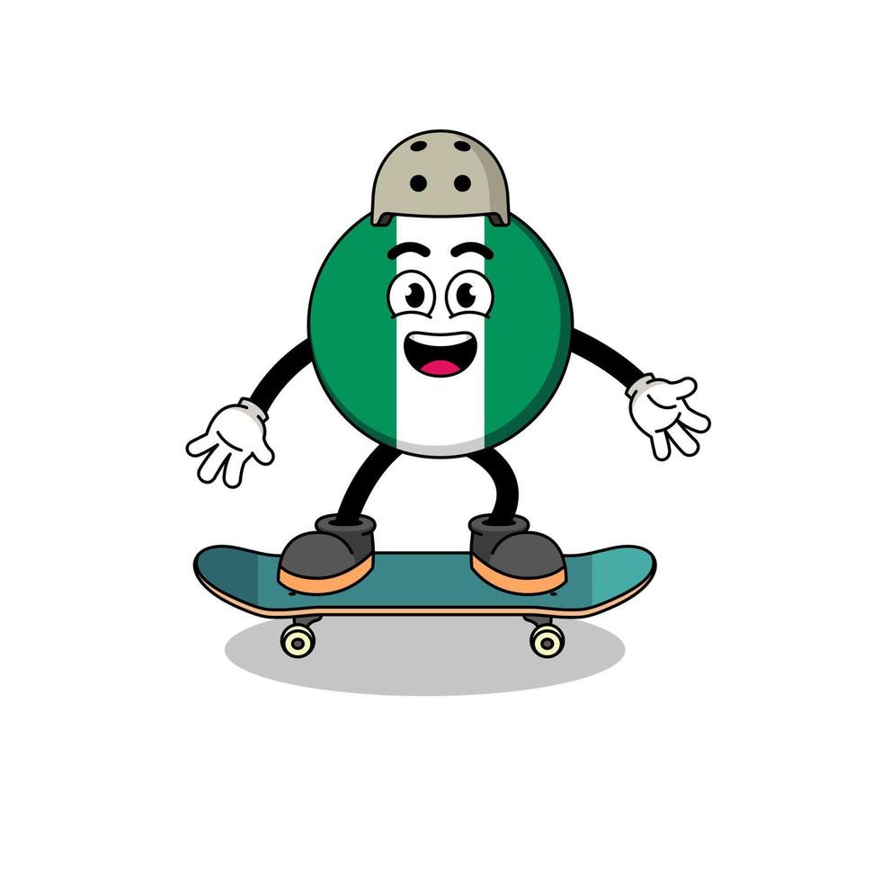 mascota de la bandera de nigeria jugando una patineta vector