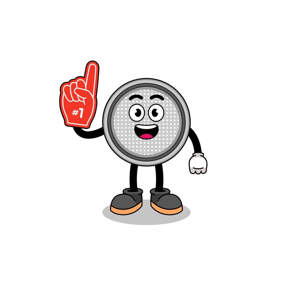 Cartoon mascot of button cell number 1 fans vector