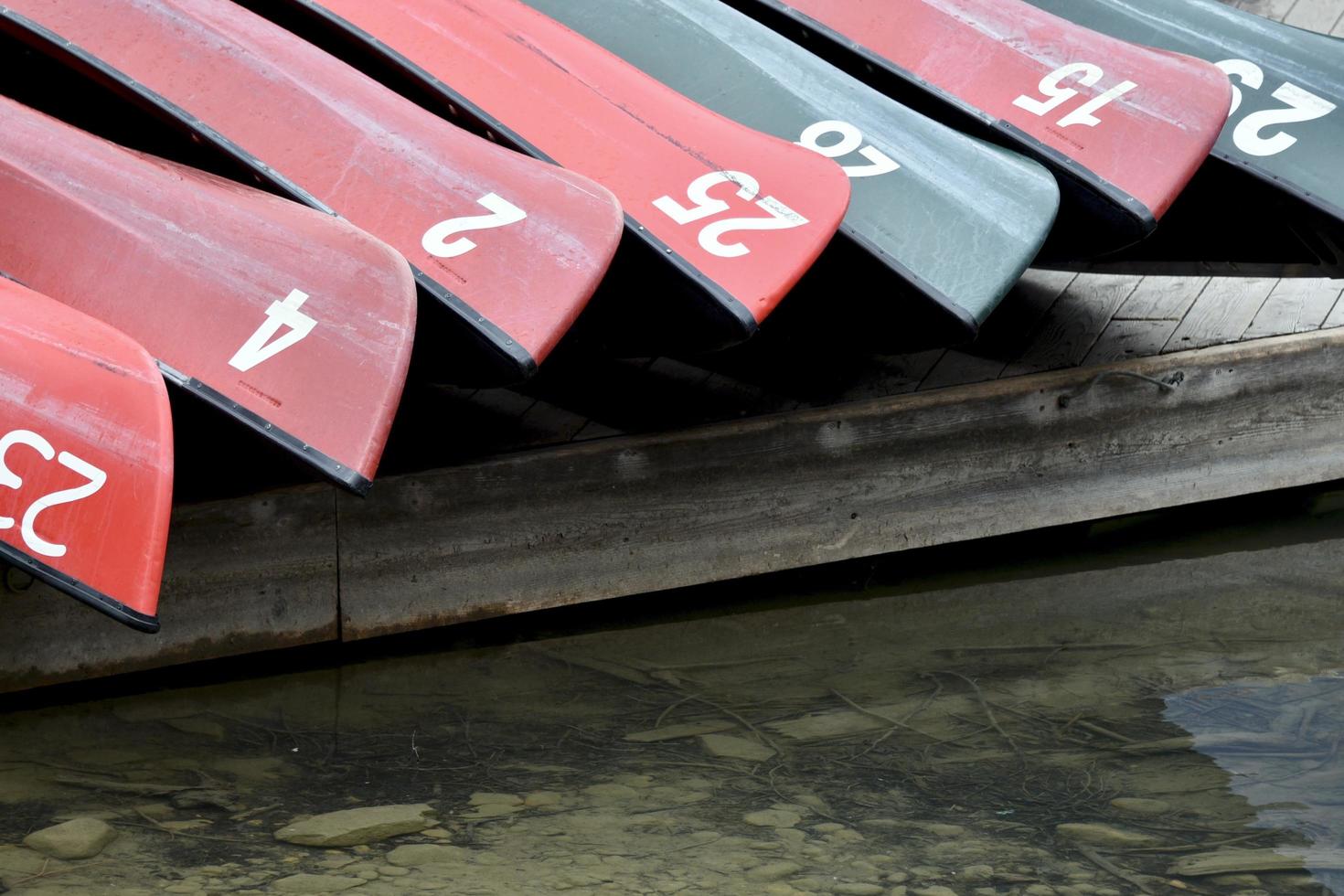 rental canoes on a dock photo