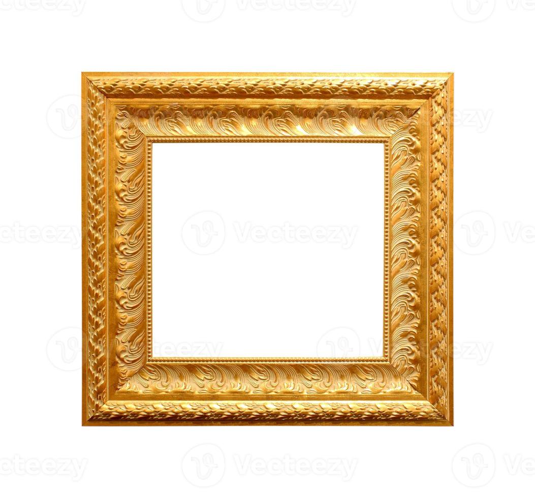 Golden antique frame isolated on white background photo