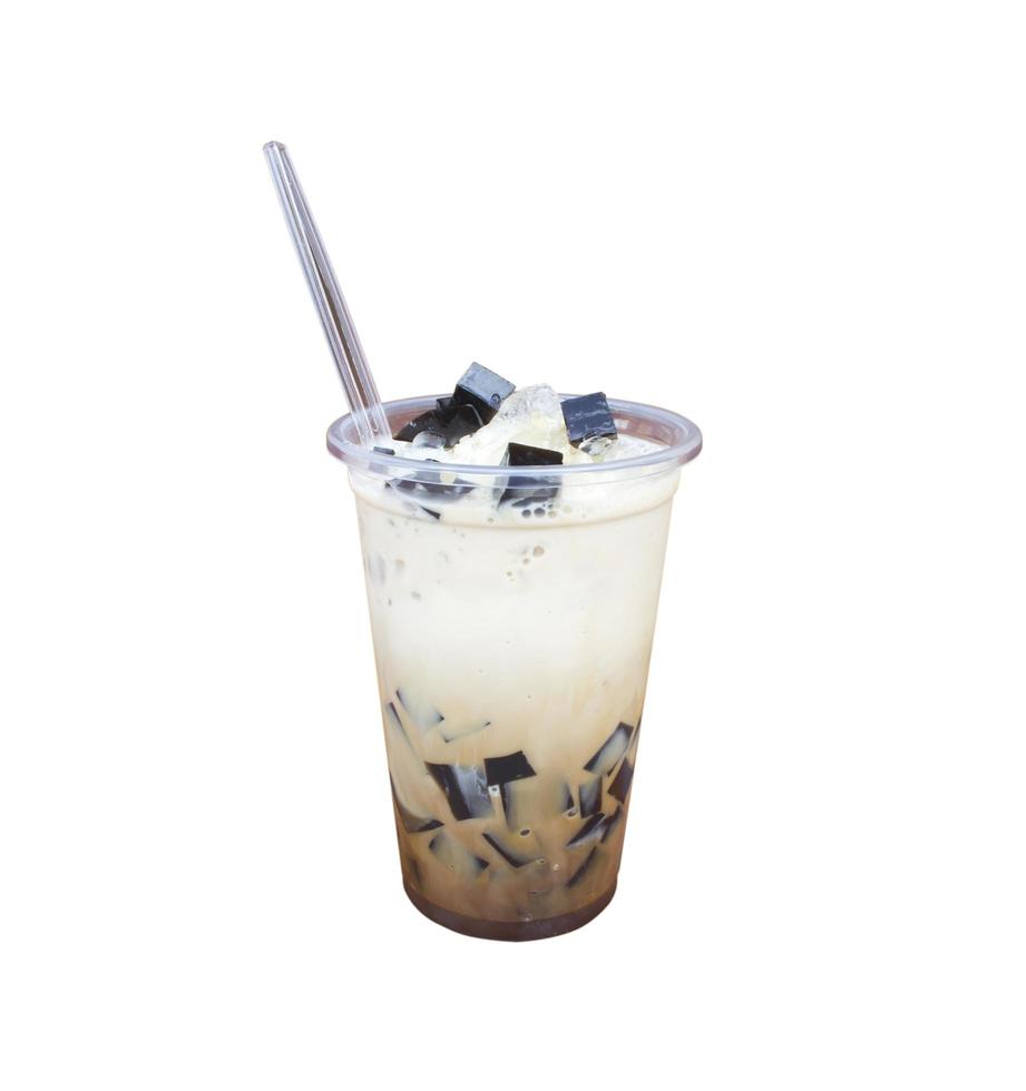 Black jelly with ice and fresh milk photo