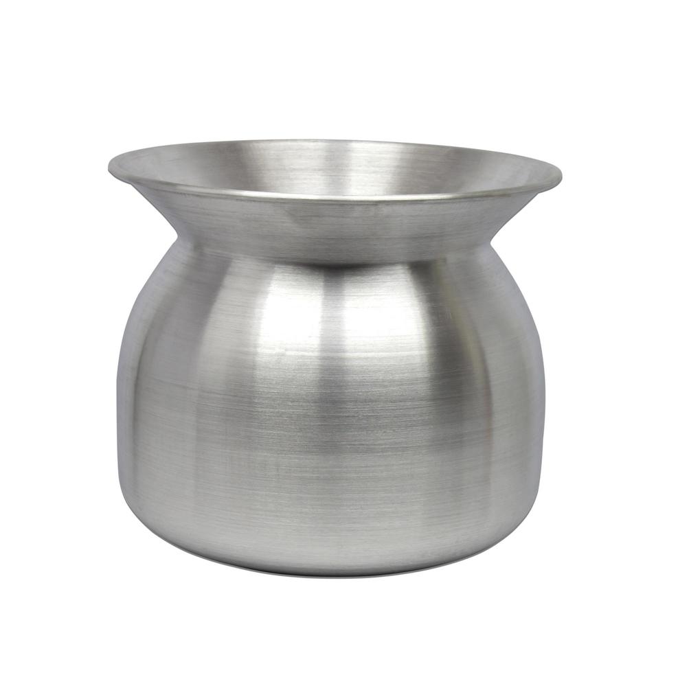 Stainless pot for sticky rice cooking on white background. photo