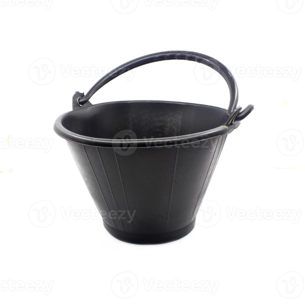 Black plastic bucket isolated on white background photo