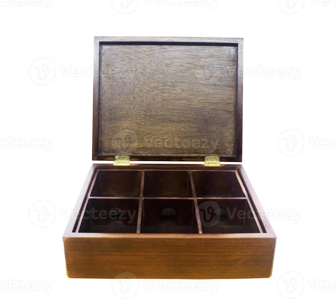 Wooden  Box with Lid Open Isolated on White photo