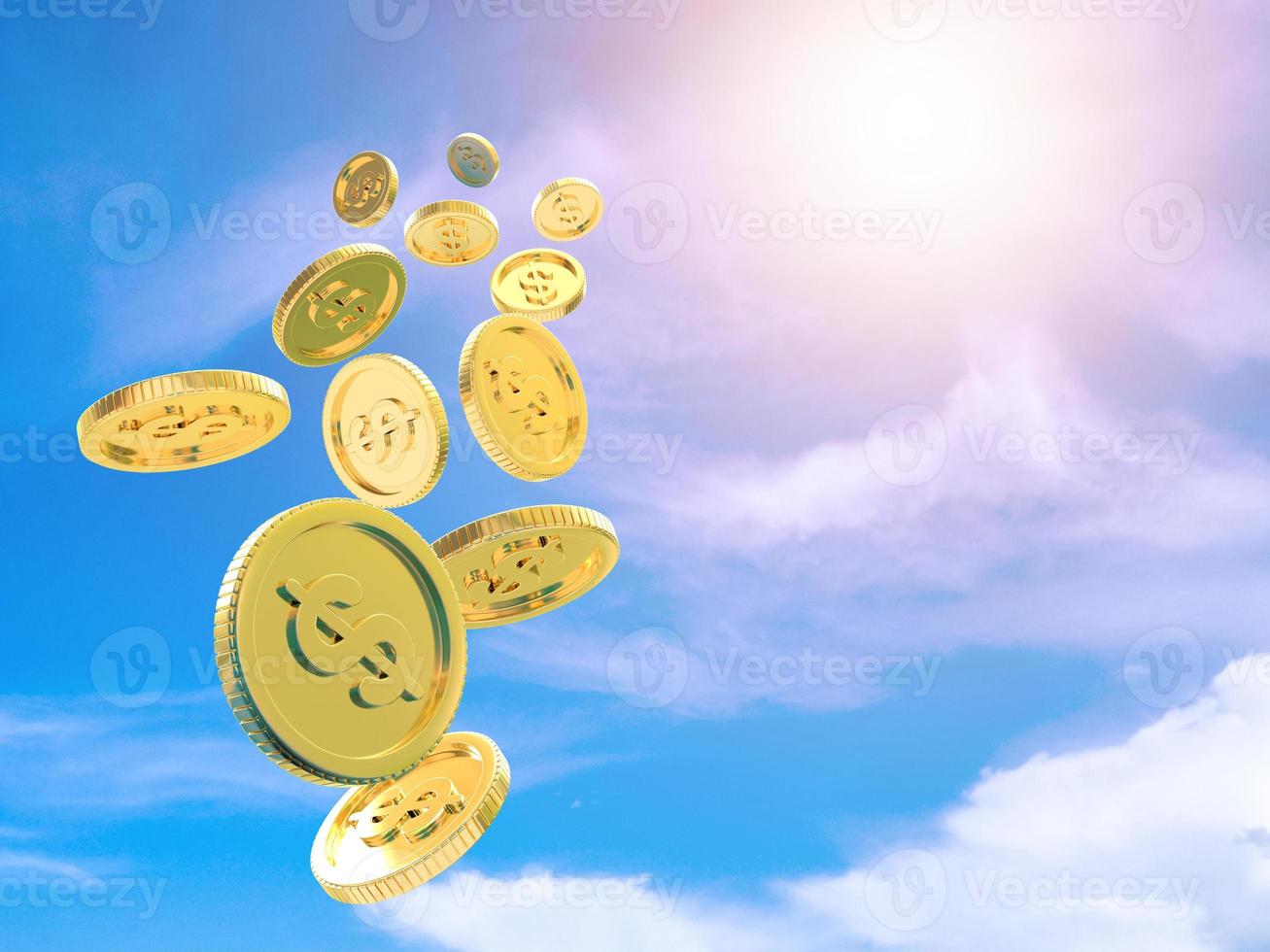 Bitcoin gold yellow crypotocurrency blockchain market financial income earning digital technology exchange stock money electronic online network investment commerce payment Fell blue sky.3D Render photo