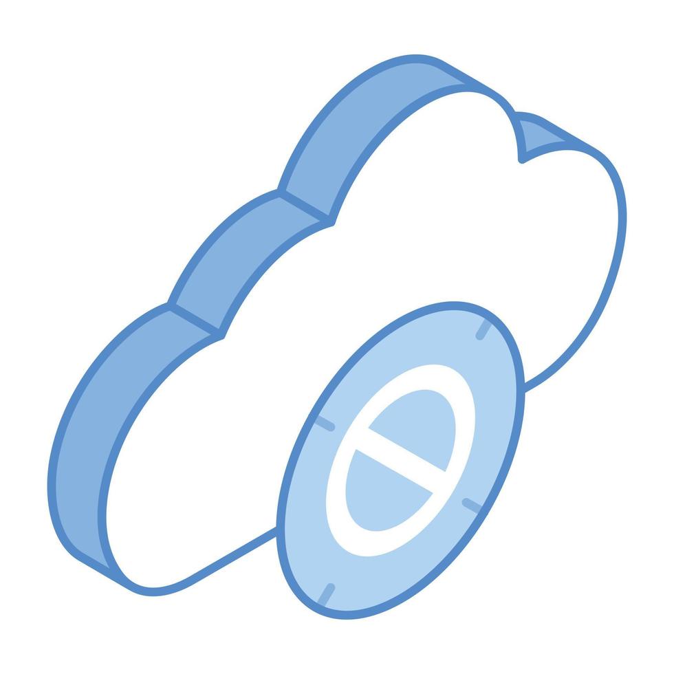 Cloud with forbidden sign, isometric icon of block storage vector