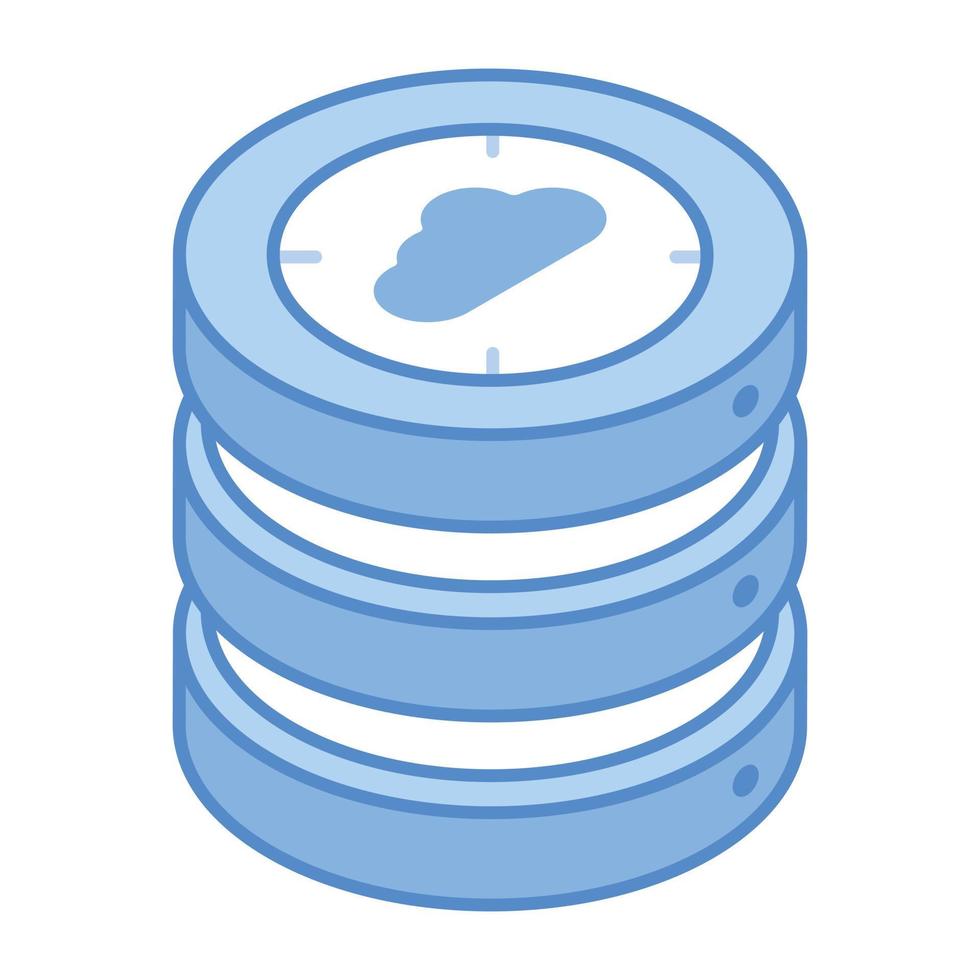 An isometric icon of cloud database, data storage vector