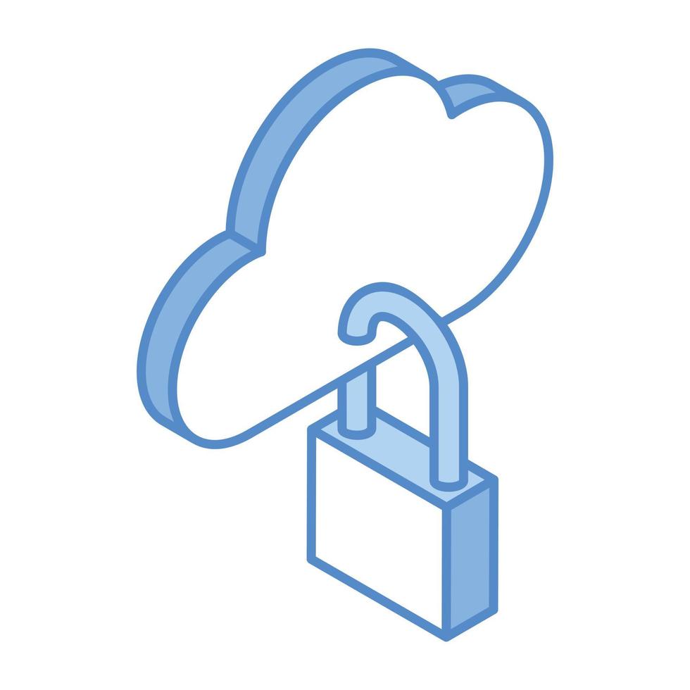 Cloud with padlock, concept of private cloud isometric icon vector