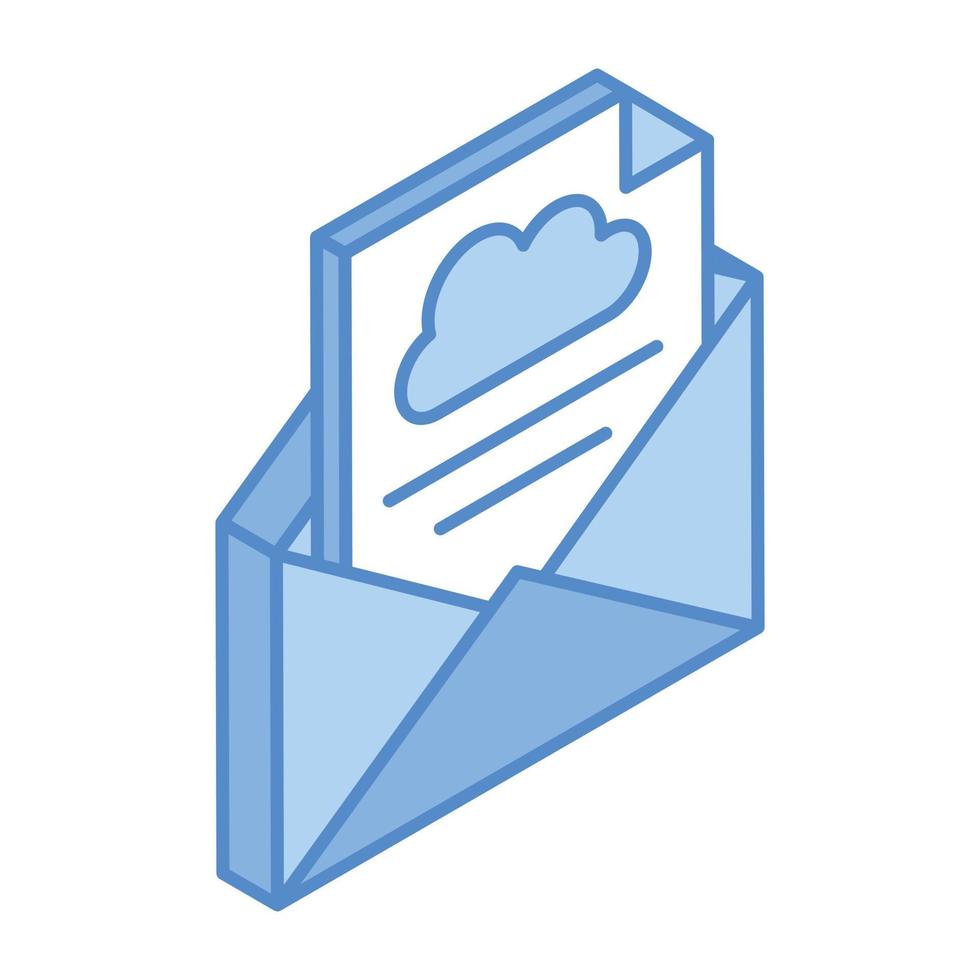 Cloud inside envelope, concept of mail hosting isometric icon vector