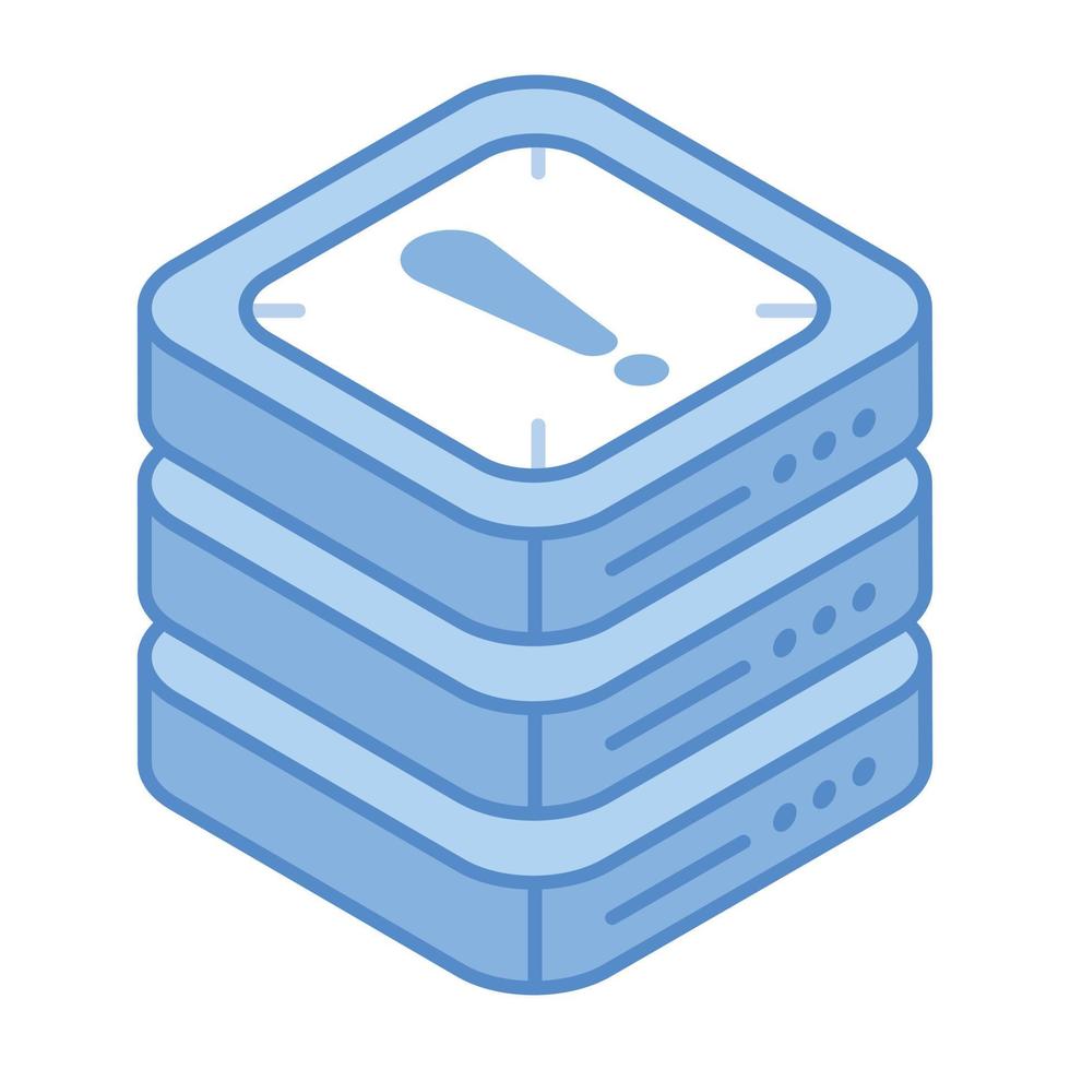 An isometric icon of database error, vector design