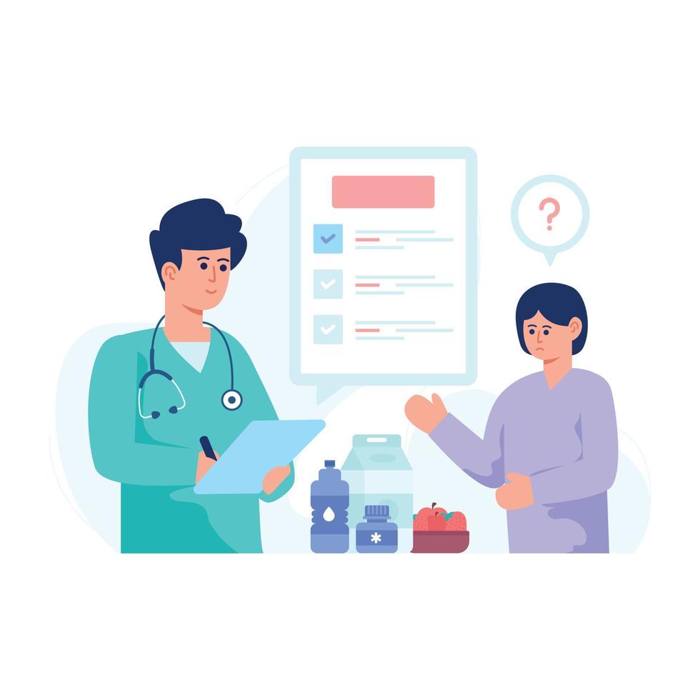 An editable flat illustration of patient consultation vector