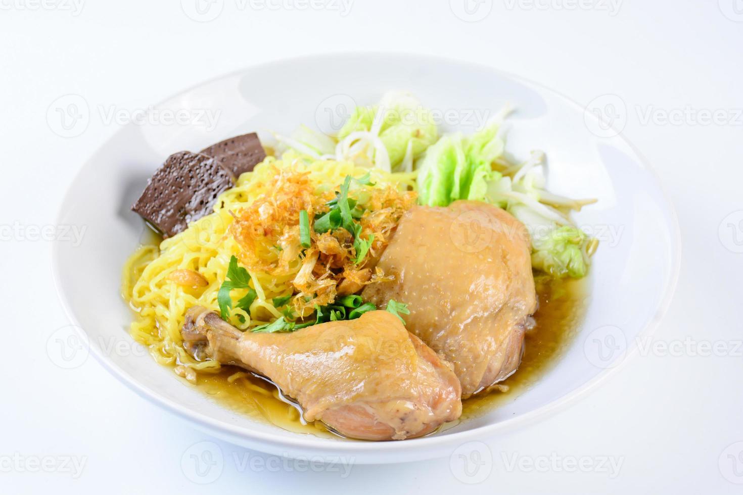 Dish with fresh homemade chicken soup, noodles and vegetables photo